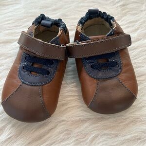 Robeez Brown and Blue Baby Walker Shoes Soft Leather
